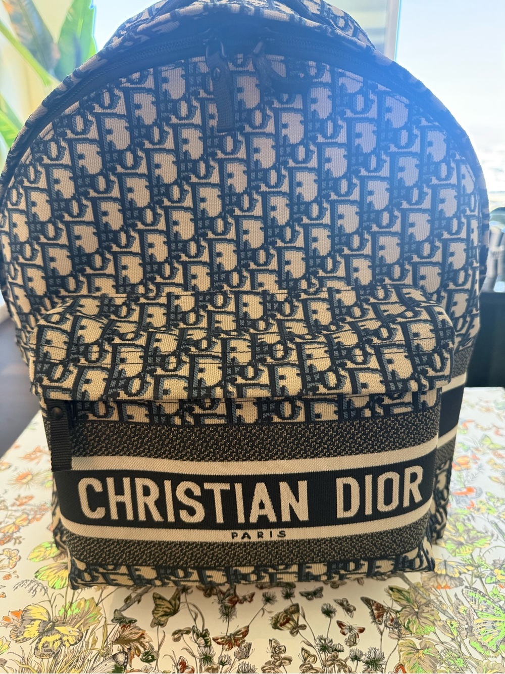 Authentic Dior Blue Oblique Jacquard Travel Backpack